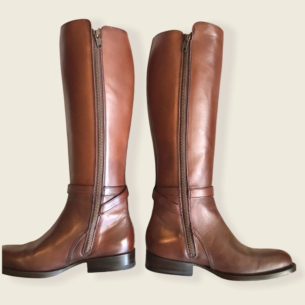 Frye Jordan Strap Cognac Leather Tall Riding Boots - Picture 10 of 15